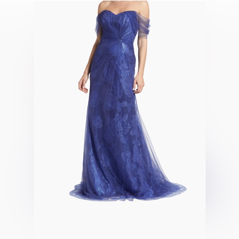 Rene Ruiz Off the Shoulder Royal Blue Gown Retail $2100